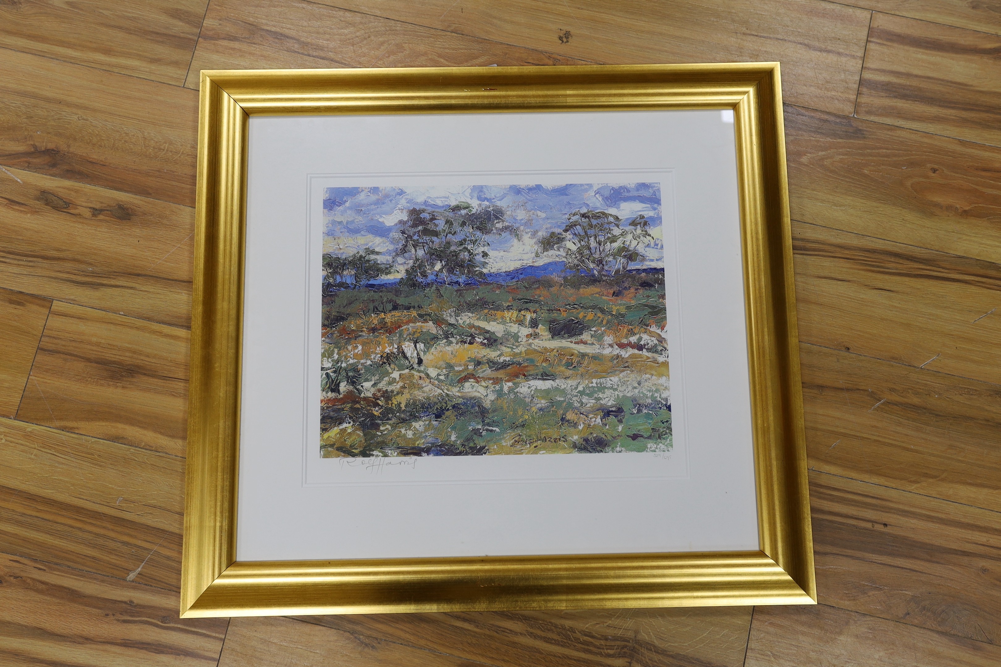 Rolf Harris (Australian, b.1930), limited edition print, Australian landscape, signed and numbered 329/695, 35 x 44cm